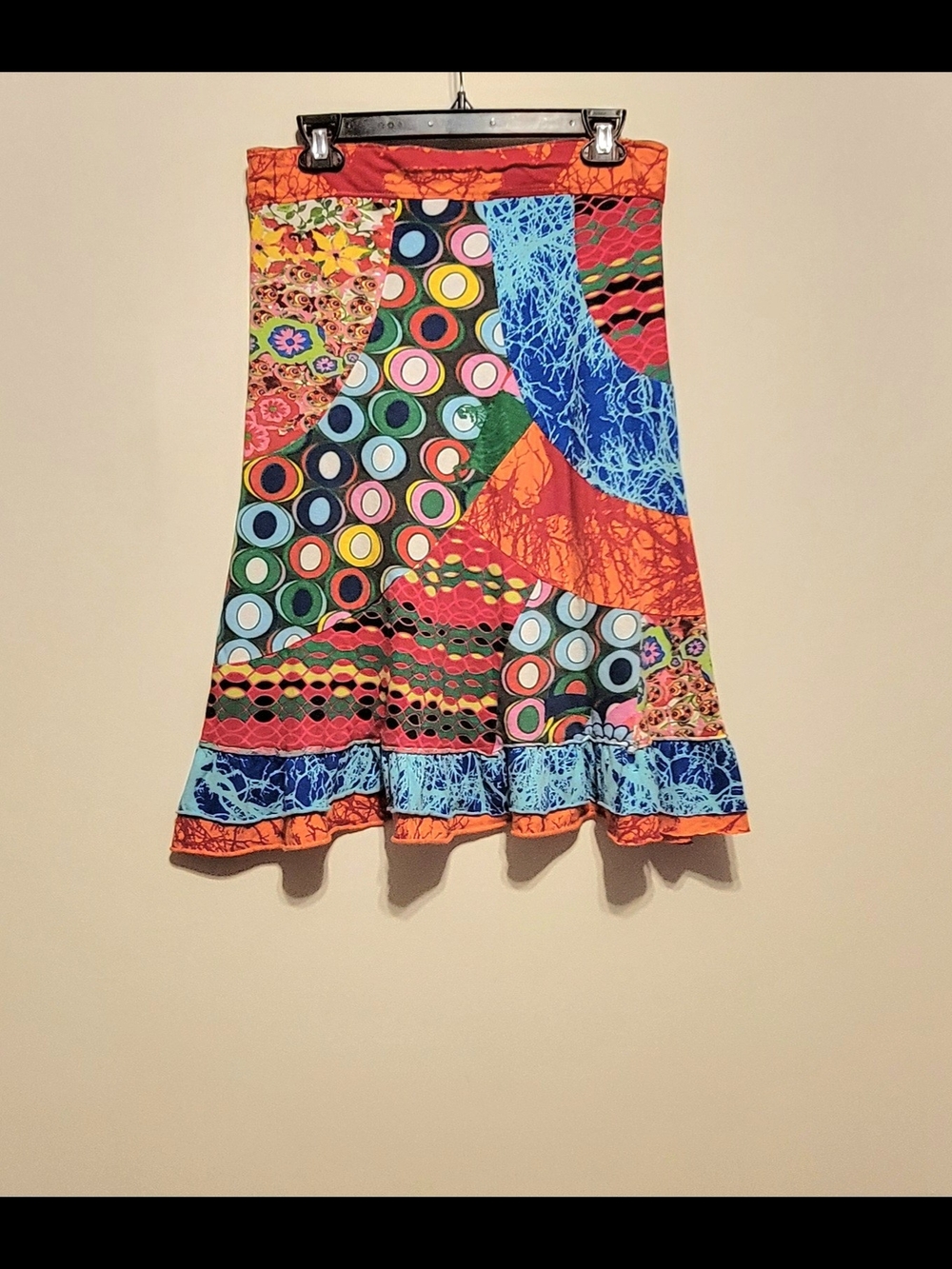 Desigual Colorful Patchwork A-Line Skirt in Blue, Orange, Green Women Size M